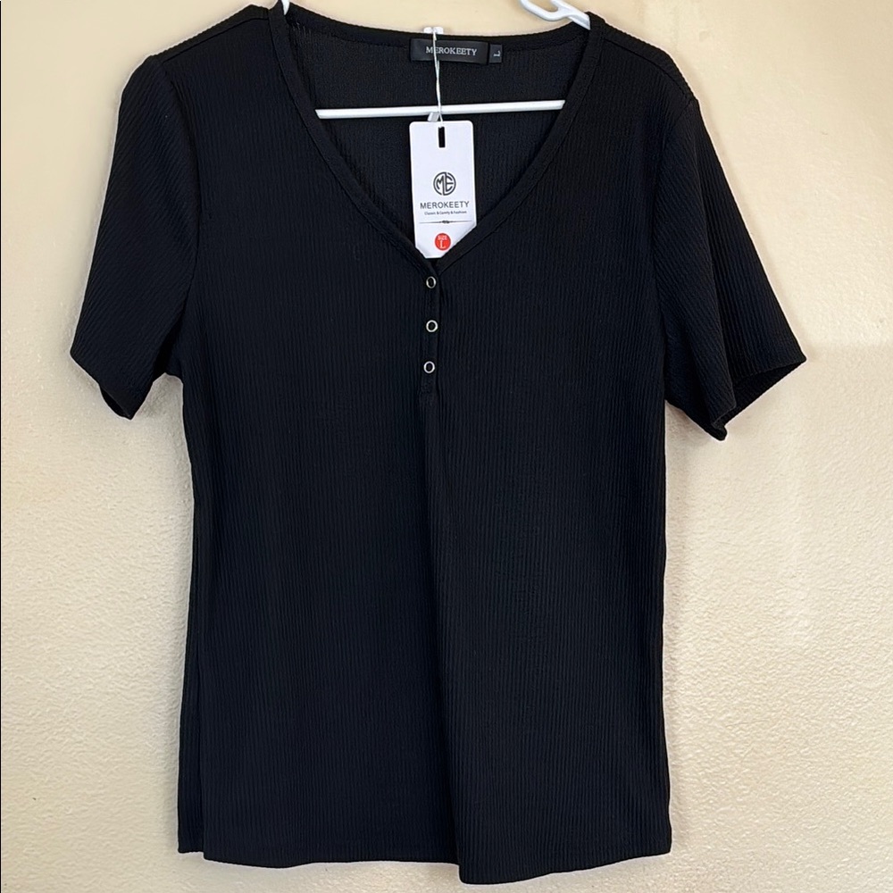 Black V-Neck Women's Top